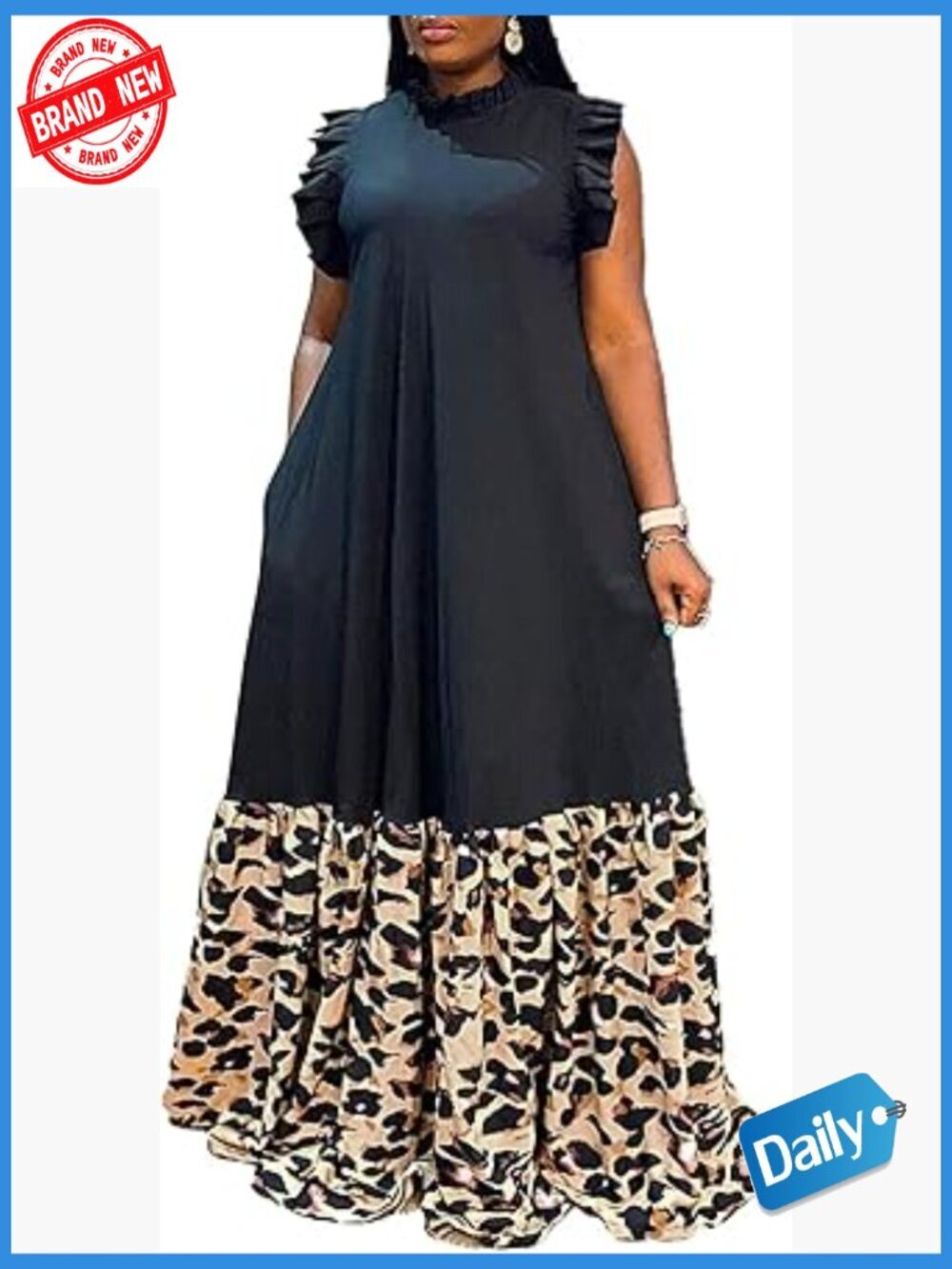 Plus Size Maxi Dress Sleeveless Ruffle Hem Flowy Swing Summer Dress